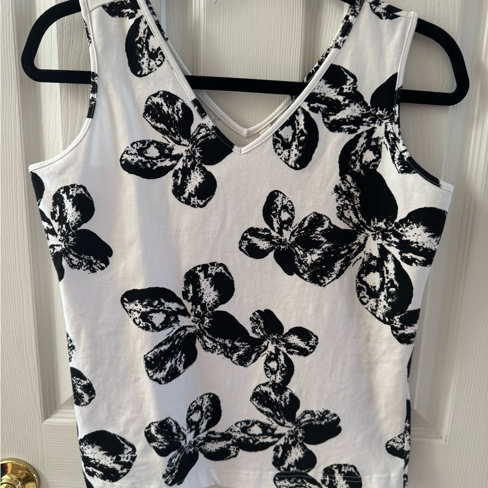 Covington Black and White Floral Tank Top